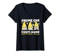 Femme GNOME One Fights Alone Yellow Sensibilisation à la prévention du Suicide T-Shirt avec Col en V