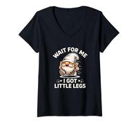 Femme GNOME Wait for Me I Got Little Legs Humour Running Blague T-Shirt avec Col en V