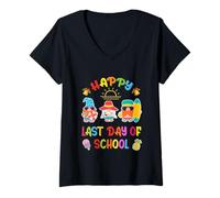 Femme Gnomes Amusants pour Le dernier Jour de l'école T-Shirt avec Col en V