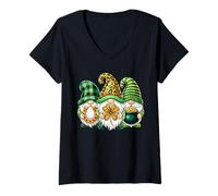 Femme Gnomes de la Saint-Patrick Lucky Shamrock Léopard Femme Irlandaise T-Shirt avec Col en V