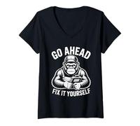 Femme Go Ahead Fix It Yourself Réparation Automobile T-Shirt avec Col en V