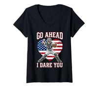 Femme Go Ahead Run I Dare You Vintage Baseball Catcher Funny Boys T-Shirt avec Col en V