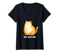 Femme Go and Die Funny Cat Meme Evil Cat Dark Humor Hipster T-Shirt avec Col en V
