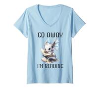 Femme Go Away I'm Reading a Book Dragon Books and Dragons Bookish T-Shirt avec Col en V