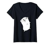 Femme Go Golang Langage de Programmation Logo Mascotte Gopher T-Shirt avec Col en V