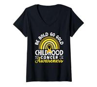 Femme Go Gold Ruban de Sensibilisation au Cancer de l'enfance T-Shirt avec Col en V