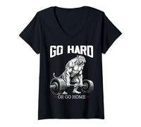 Femme Go Hard Or Go Home Tiger Haltérophilie Fitness Gym T-Shirt avec Col en V