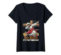 Femme Go Jesus It's The Third Day Funny Dabbing Jesus Easter Day T-Shirt avec Col en V