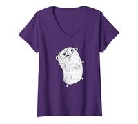 Femme Go Language Grunge Logo Gopher T-Shirt avec Col en V