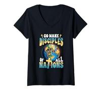 Femme Go Make Disciples of All Nation Matthieu 28 19 Christian T-Shirt avec Col en V