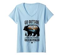 Femme Go Outside Worst Case Bear Attack Funny Shirt T-Shirt avec Col en V