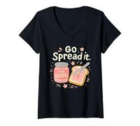 Femme Go Spread It Funny Gospel Jeu de Mots Foi chrétienne Art Religieux T-Shirt avec Col en V
