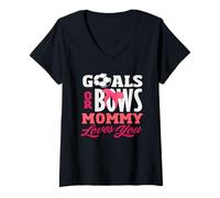 Femme Goals Or Bows Mommy Loves You Sexe Reveal Party Soccer T-Shirt avec Col en V