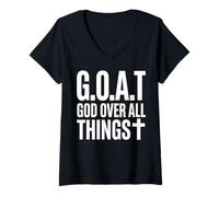 Femme Goat God Over All Things Typographie Croix T-Shirt avec Col en V