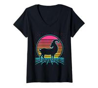 Femme Goat Retro Vintage 70s 80s Style Farm Animals Lover T-Shirt avec Col en V