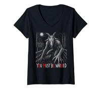 Femme Goatman Message Sublime d'avertissement « You Must Be Warned » T-Shirt avec Col en V