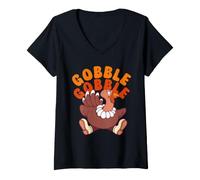 Femme Gobble Gobble Dinde Pilgrim Funny Thanksgiving Day Autumn T-Shirt avec Col en V