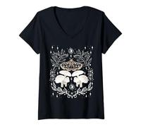 Femme Goblincore Dark Academia Masque Mystique T-Shirt avec Col en V