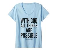 Femme God All Things are Possible Matthew 19:26 Verse biblique T-Shirt avec Col en V