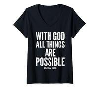 Femme God All Things are Possible Matthew 19:26 Verse biblique T-Shirt avec Col en V