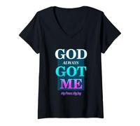 Femme God Always Got Me, My Peace My Joy Cool Quotes Graphic T-Shirt avec Col en V