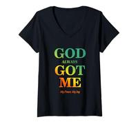 Femme God Always Got Me, My Peace My Joy Cool Quotes Graphic T-Shirt avec Col en V