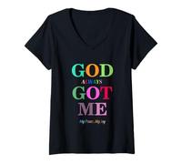 Femme God Always Got Me, My Peace My Joy Cool Quotes Graphic T-Shirt avec Col en V