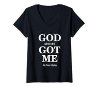 Femme God Always Got Me, My Peace My Joy Cool Quotes Graphic T-Shirt avec Col en V
