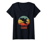 Femme God Bless America Eagle Design rétro Vieilli T-Shirt avec Col en V