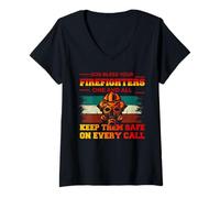 Femme God Bless Your Firefighters Proud Firefighter for Dad Men T-Shirt avec Col en V