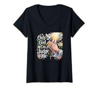 Femme God Can Judge Me Prayer Hands Chicano Tattoo Colombes T-Shirt avec Col en V