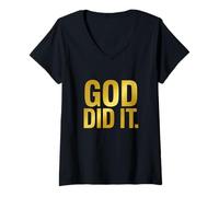 Femme God Did It Témoignage chrétien Foi Louange Évangile T-Shirt avec Col en V