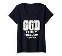 Femme God Family Country in That Order Freedom Its All About Jesus T-Shirt avec Col en V