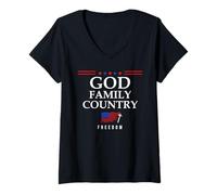 Femme God Family Country US Flag Christian Saying Freedom Jesus T-Shirt avec Col en V