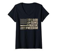 Femme God Guns Massie Freedom Thomas Drapeau USA Camouflage T-Shirt avec Col en V
