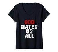 Femme God Hates US All - Cadeau Classique Vintage Urbain Vieilli T-Shirt avec Col en V