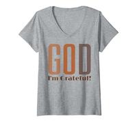 Femme God I'm Grateful Thankful Christian Thanksgiving Homme Femme T-Shirt avec Col en V