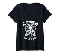 Femme God is Busy Can I Help You ? T-Shirt avec Col en V