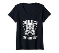 Femme God is Busy Can I Help You ? T-Shirt avec Col en V