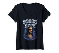 Femme God is Dope Funny Jesus Cringy Meme Overloaded Christian T-Shirt avec Col en V