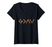 Femme God is Faithful More Than Highs and Lows Wooden Version T-Shirt avec Col en V