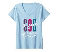 Femme God is Good All The Time Pink Christian Bible Verse Jesus T-Shirt avec Col en V