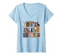 Femme God is in The Details Collage Rançon Note Style Design T-Shirt avec Col en V
