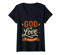 Femme God is Love John 4 8 - Foi chrétienne Vintage T-Shirt avec Col en V