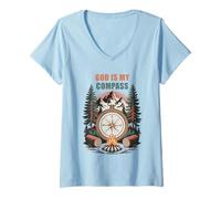 Femme God is My Compass - Proverbs 3:6 Christian Faith Camping T-Shirt avec Col en V