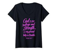 Femme God is Our Refuge and Strength Scripture Faith Psaum 46:1 T-Shirt avec Col en V