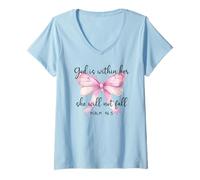 Femme God is Within Her She Will Not Fall Christian Bow Psalm 46:5 T-Shirt avec Col en V