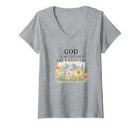 Femme God is Within Her She Will Not Fall Psalm 46:5 Watercolor T-Shirt avec Col en V
