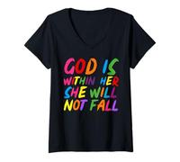 Femme God is Within Her She Will Not Fall Shirt T-Shirt avec Col en V