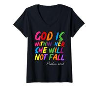 Femme God is Within Her She Will Not Fall Shirt T-Shirt avec Col en V